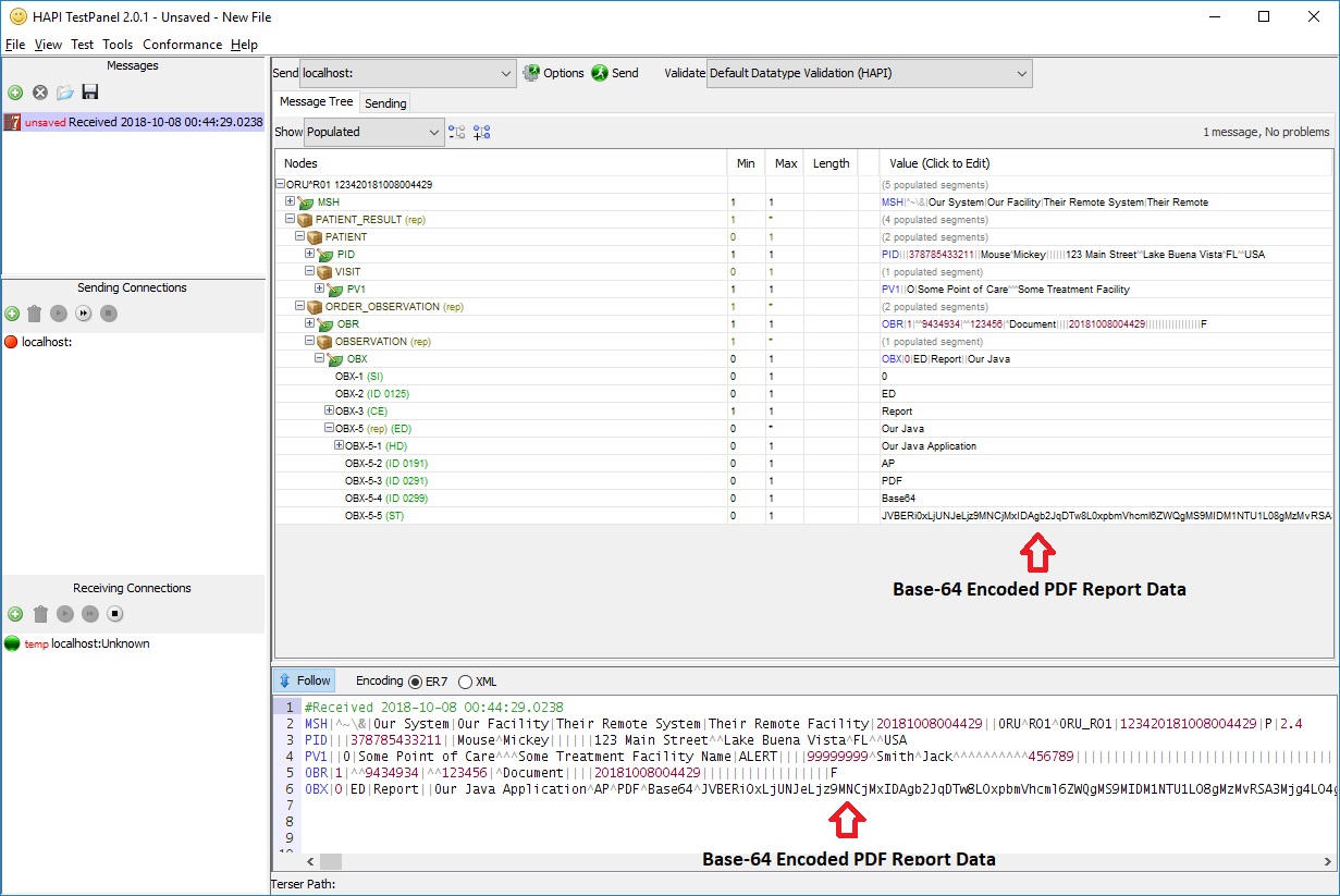 HAPI Test Panel ORU R01 Message