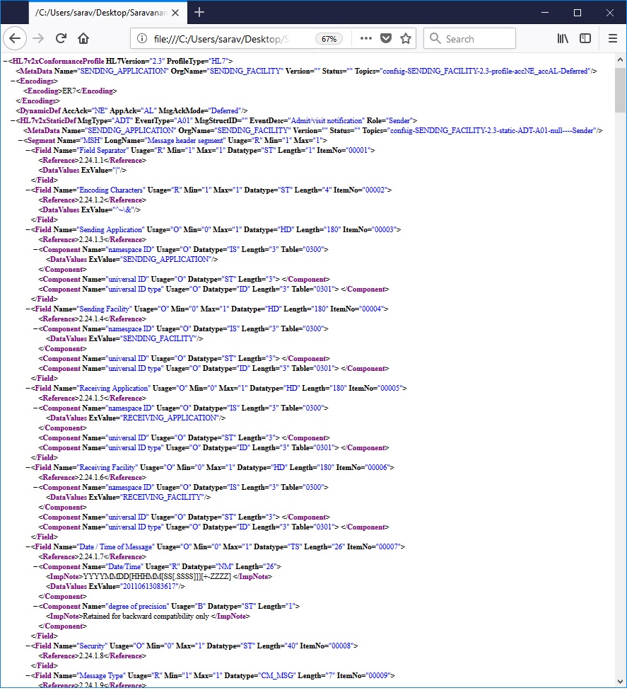 HL7 Message Profile Screenshot